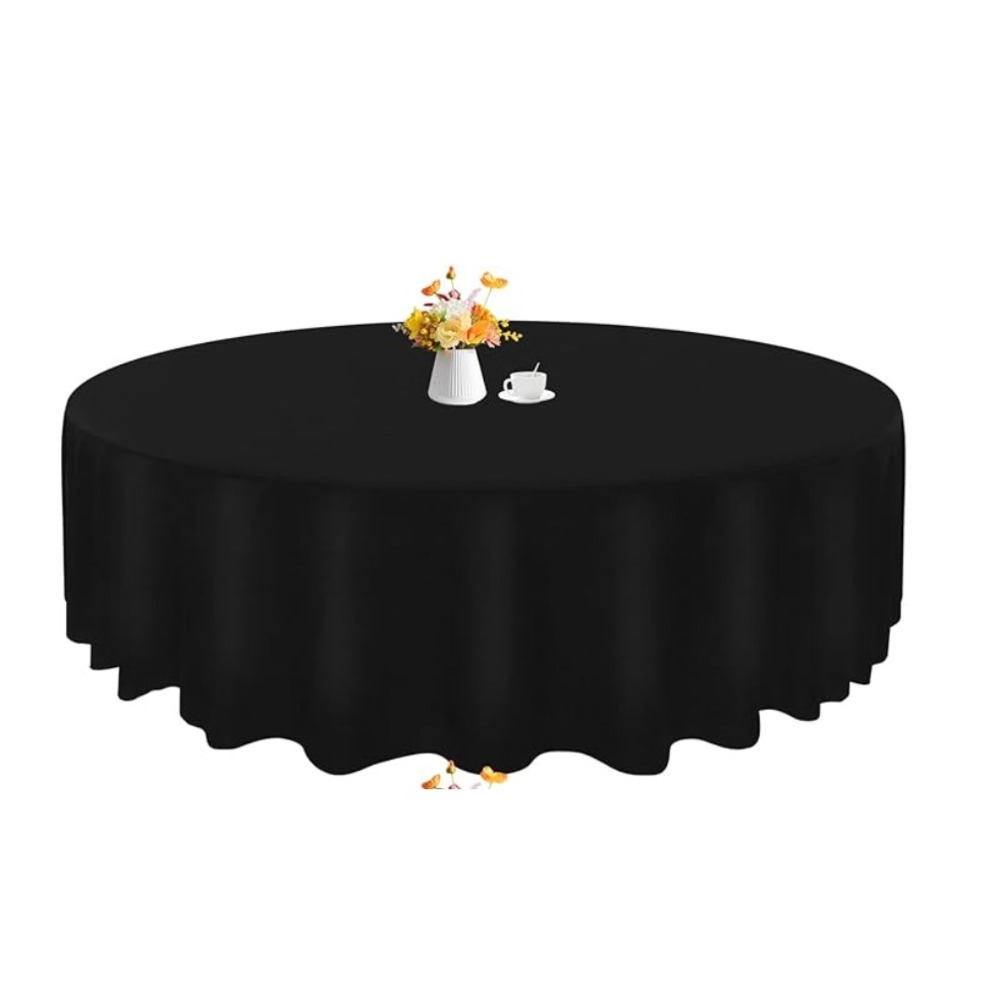 90 inch Round Black Polyester Washable Table Cover Cloth